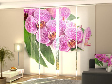 Set di 4 Tende a Pannello Orchidea Viola su Foglia Verde