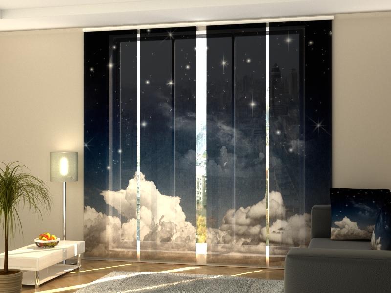 Set di 4 Tende a Pannello Cielo Notturno Fantastico ad Acquerello