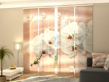 Set di 4 Tende a Pannello Orchidee Bianche su Seta