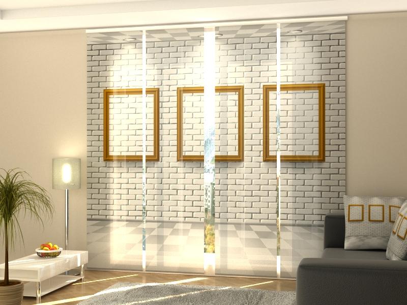 Set di 4 Tende a Pannello Muro Bianco