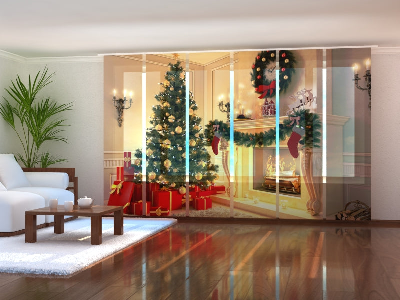 Set di 6 Tende a Pannello Bellissimo Albero di Natale e Camino