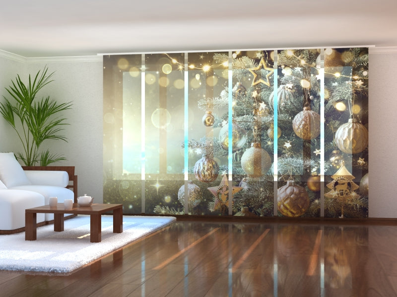 Set di 6 Tende a Pannello Albero Di Natale Con Decorazioni Dorate Retro'