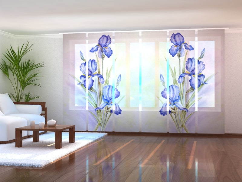 Set di 6 Tende a Pannello Delicate Iris Blu
