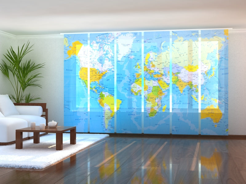 Set di 6 Tende a Pannello Mappa Dettagliata del Mondo