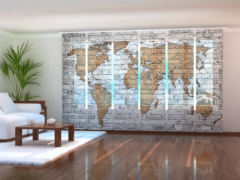 Set di 6 Tende a Pannello Mappa Disegnata sul Muro