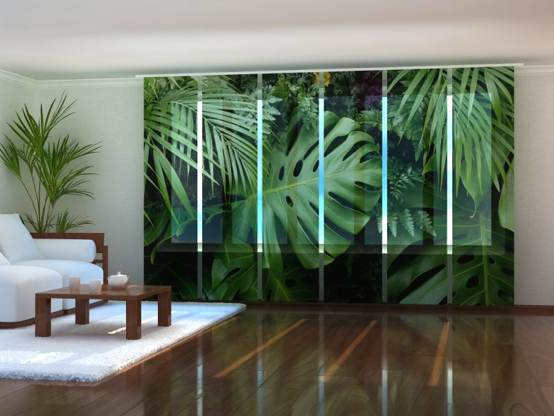Set di 6 Tende a Pannello Foglie Tropicali Verdi