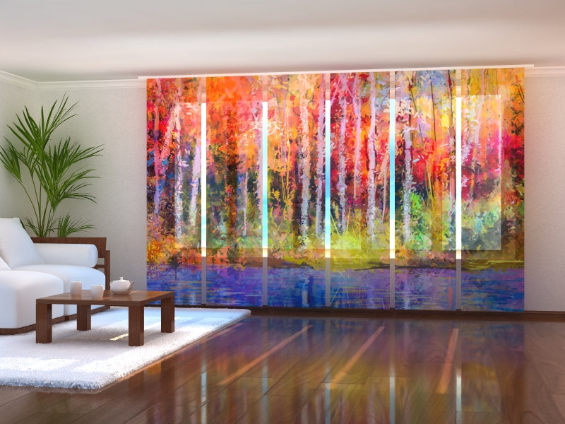 Set di 6 Tende a Pannello Pittura a Olio Alberi Autunnali Sgargianti