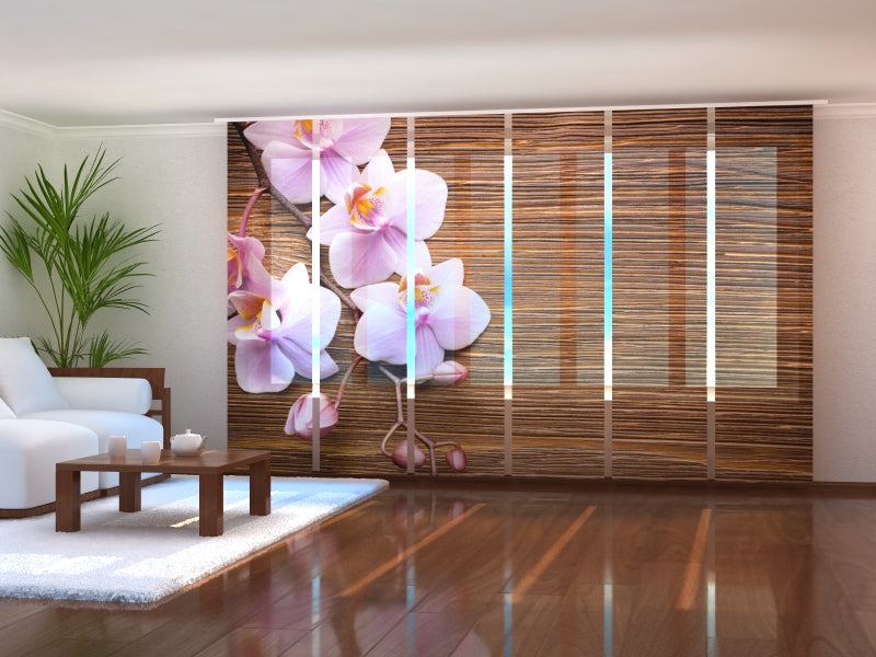 Set di 6 Tende a Pannello Orchidea e Legno