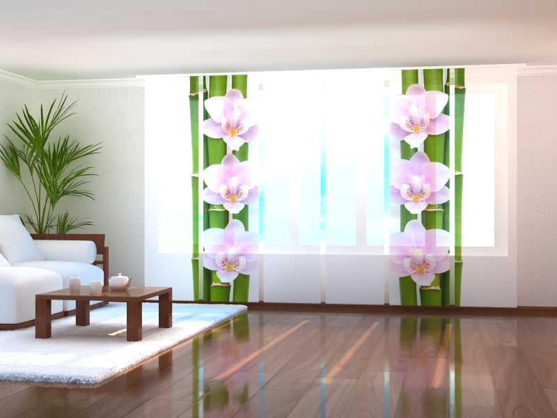 Set di 6 Tende a Pannello Orchidee Rosa e Bambù
