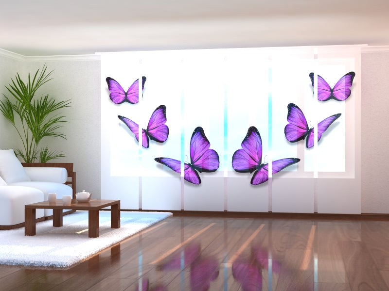 Set di 6 Tende a Pannello Farfalle Viola