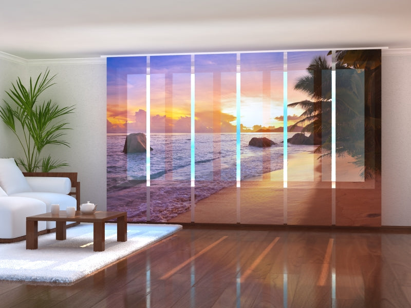 Set di 6 Tende a Pannello Tramonto sulla Spiaggia alle Seychelles