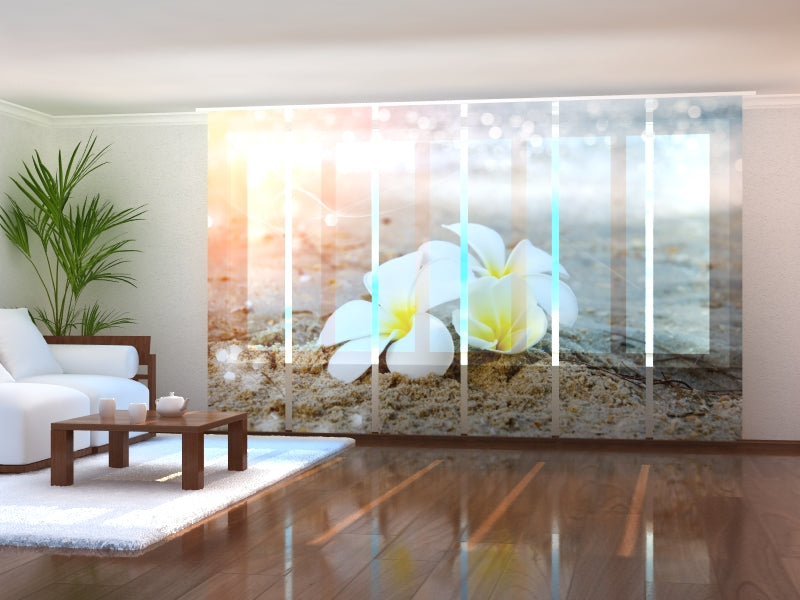 Set di 6 Tende a Pannello Fiori Tropicali sulla Spiaggia