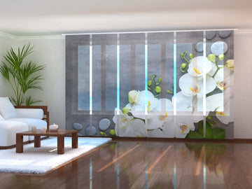 Set di 6 Tende a Pannello Orchidee Bianche su Marmo Grigio