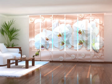 Set di 6 Tende a Pannello Orchidee Bianche su Seta