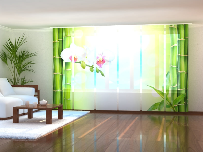 Set di 6 Tende a Pannello Orchidea Bianca con Bambù Fresco