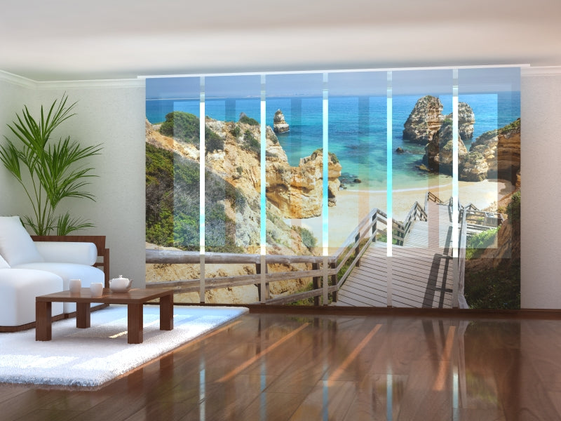 Set di 6 Tende a Pannello Scalinata In Legno Sulla Bellissima Spiaggia D'Algarve