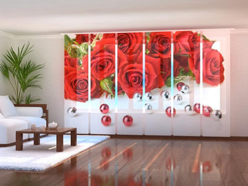 Set di 6 Tende a Pannello Rose e Perline