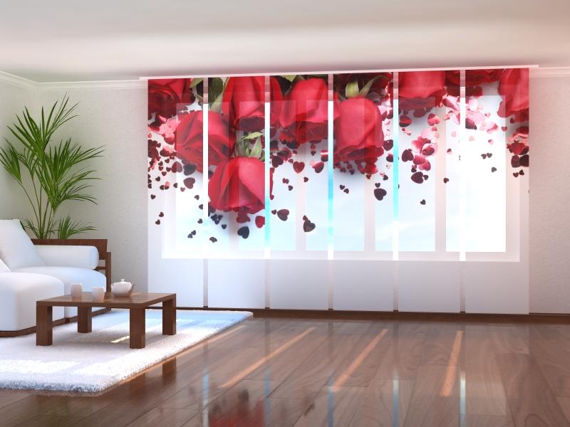 Set di 6 Tende a Pannello Rose e Cuori