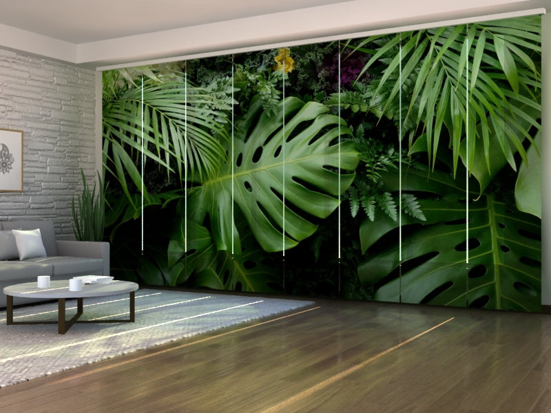 Set di 8 Tende a Pannello Foglie Tropicali Verdi