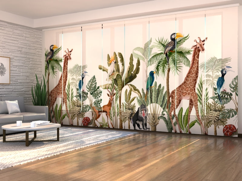 Set di 8 Tende a Pannello Alberi Tropicali e Animali della Giungla