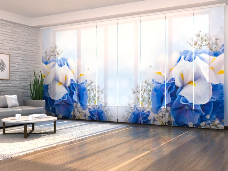 Set di 8 Tende a Pannello Bouquet Blu e Bianco