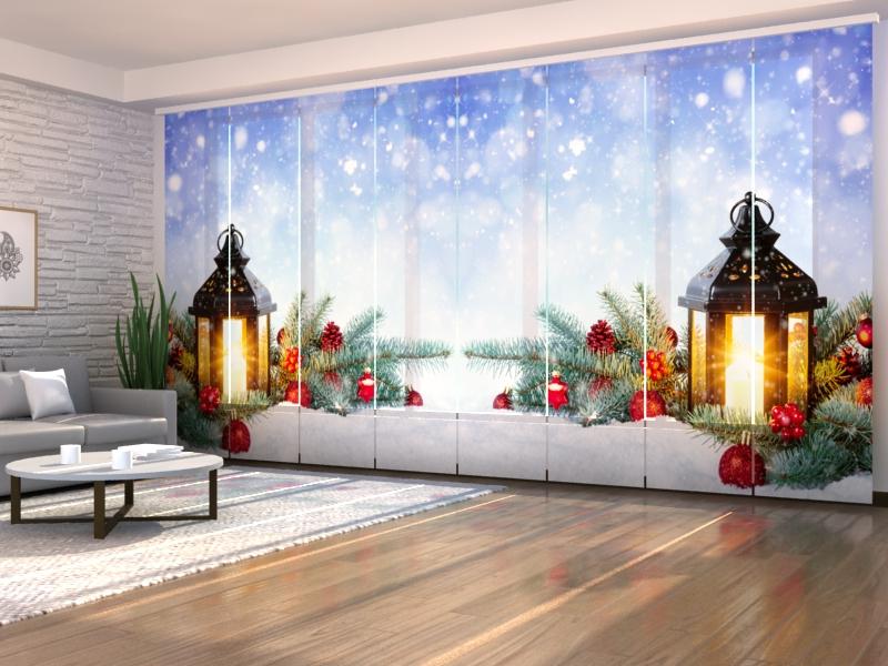 Set di 8 Tende a Pannello Lanterna Magica di Natale sulla Neve