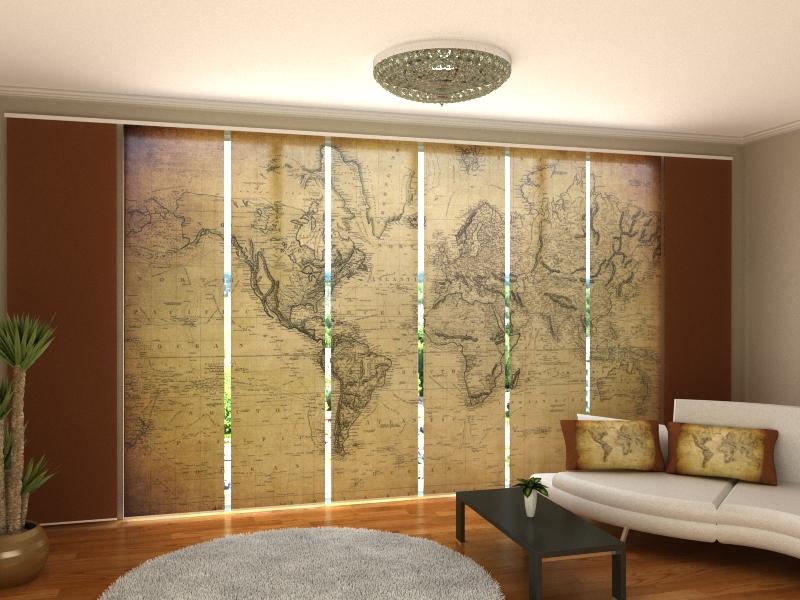 Set di 8 Tende a Pannello Mappa del Mondo 1814