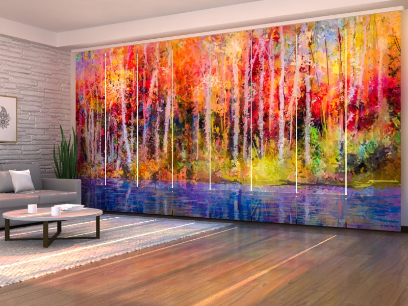 Set di 8 Tende a Pannello Pittura a Olio Alberi Autunnali Sgargianti