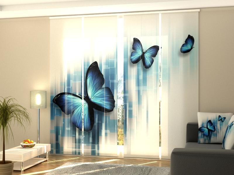 Set di 4 Tende a Pannello Farfalle Blu