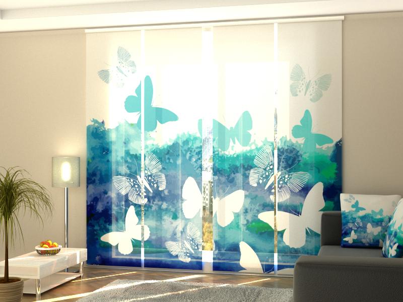 Set di 4 Tende a Pannello Farfalla Blu