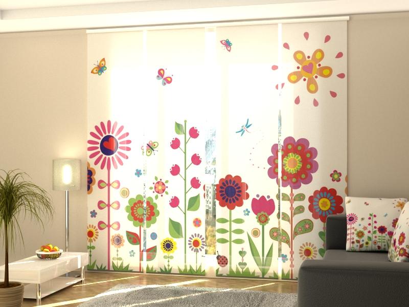 Set di 4 Tende a Pannello Fiori e Sole