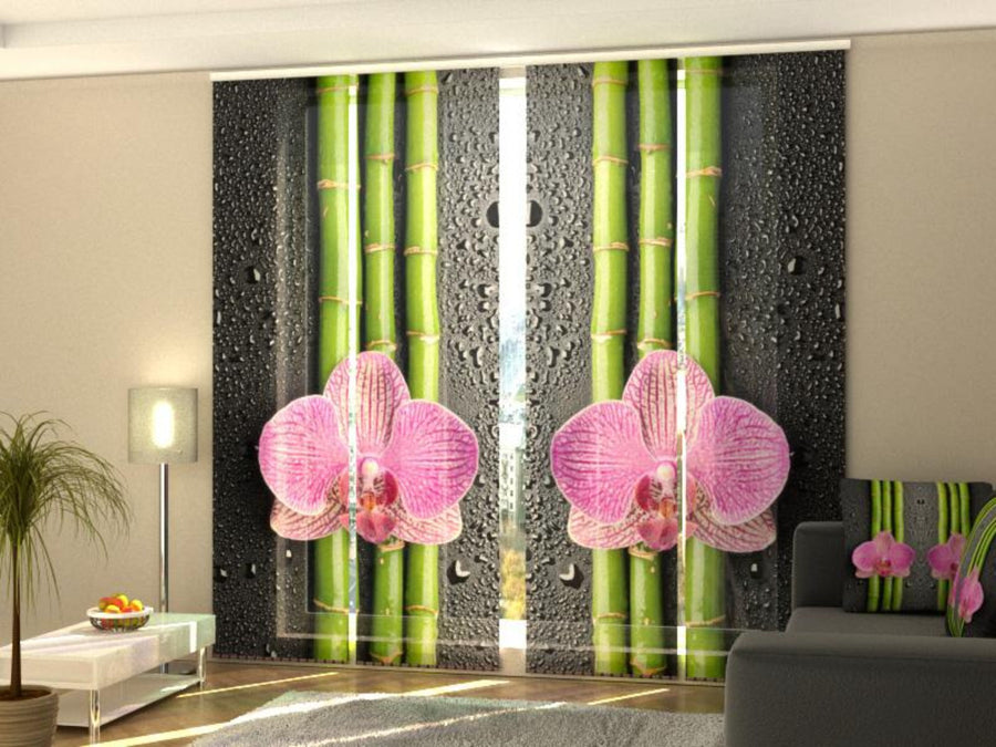 Set di 4 Tende a Pannello Orchidee e Bambù 2