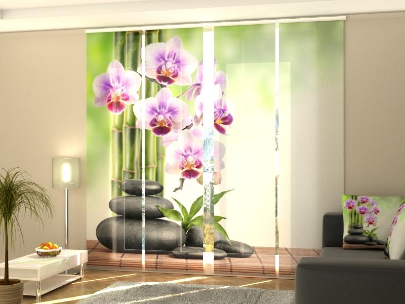 Set di 4 Tende a Pannello Orchidee Bianche e Pietre