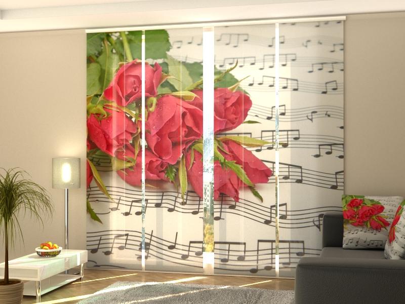 Set di 4 Tende a Pannello Rose e Note