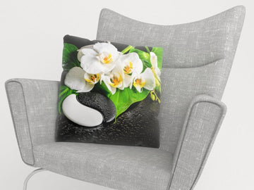 Federa per Cuscini Orchidee con Pietre e Yin Yang
