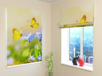 Tenda a Pacchetto. Fiori Blu e Farfalle Gialle - prezzo conveniente