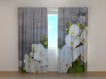 Tende Orchidee Bianche su Marmo Grigio
