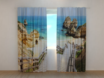 Tende Scalinata In Legno Sulla Bellissima Spiaggia D'Algarve